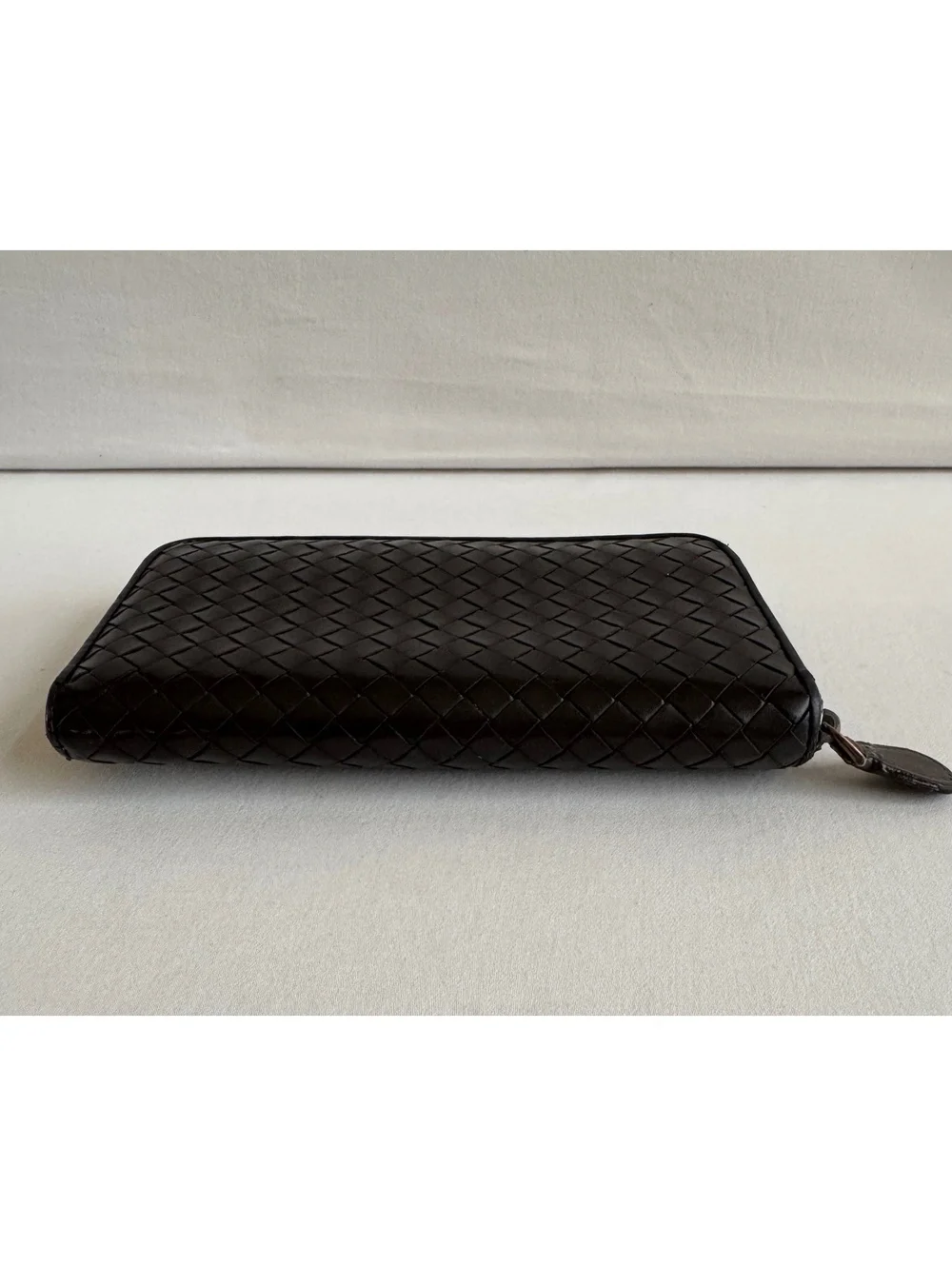 Bottega Veneta Intrecciato Zip Around Wallet Dark Brown Leather Made Italy COA